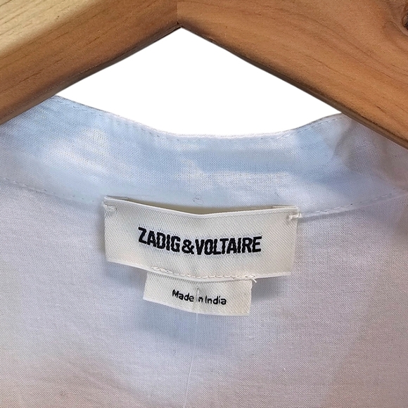 Zadig & Voltaire Ranil White Cotton Embroidered Dress XS Boho Chic Western Mini - Picture 15 of 16